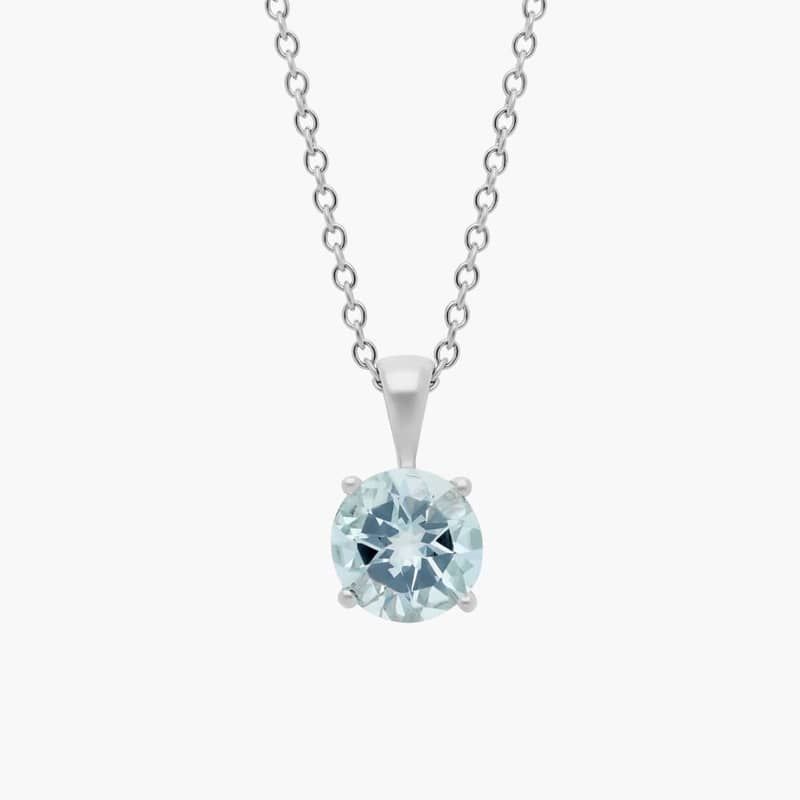 Aquamarine Solitaire Pendant in 14k White Gold (7mm)