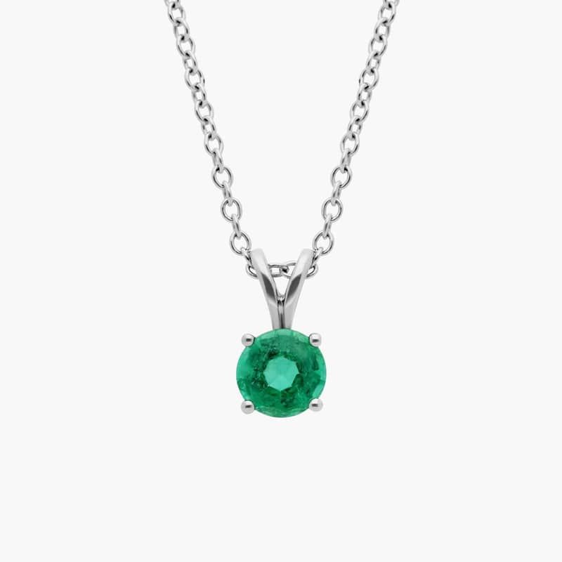 Emerald Solitaire Pendant in 18k White Gold (5mm)