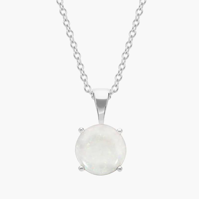 Opal Solitaire Pendant in 14k White Gold (7mm)