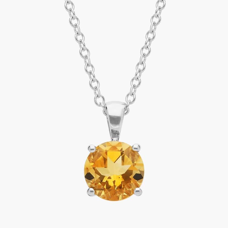 Citrine Solitaire Pendant in 14k White Gold (7mm)