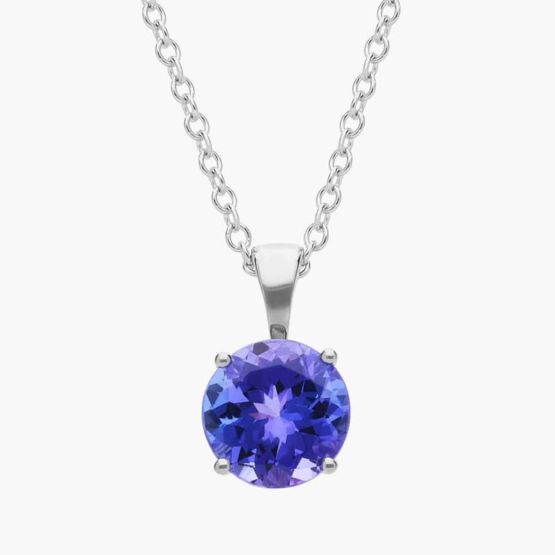 Tanzanite Solitaire Pendant in 14k White Gold (7mm)