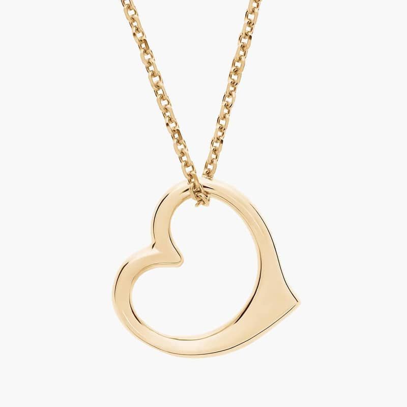 18" Open Heart Pendant in 14k Yellow Gold