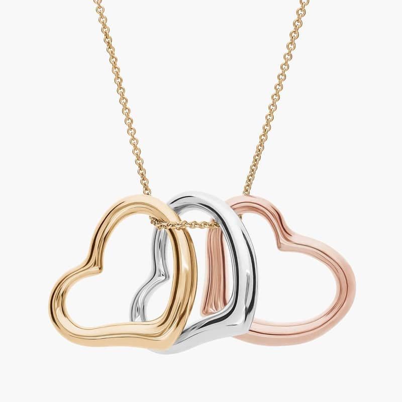 18" Heart Pendant in 14k Tri-Color Gold (1 mm)
