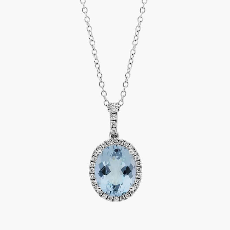 Aquamarine and Diamond Pendant in 14k White Gold (10x8mm)