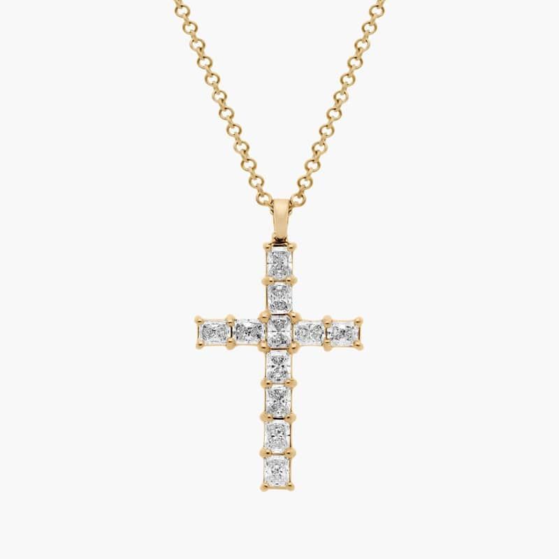 Blue Nile Signature Radiant Cut Diamond Cross Pendant in 18k Yellow Gold (2 ct. tw.)