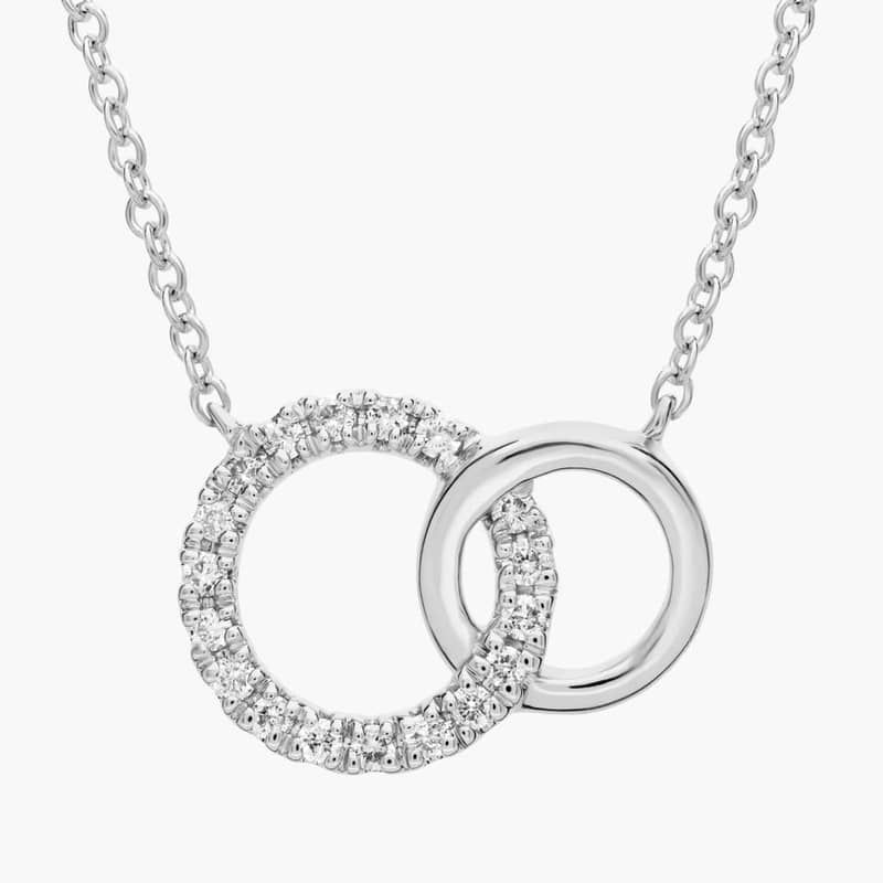 Mini Duet Circle Diamond Necklace in 14k White Gold