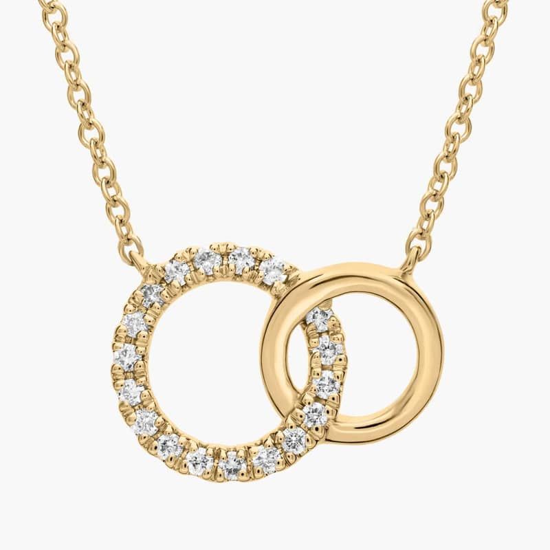 Mini Duet Circle Diamond Necklace in 14k Yellow Gold