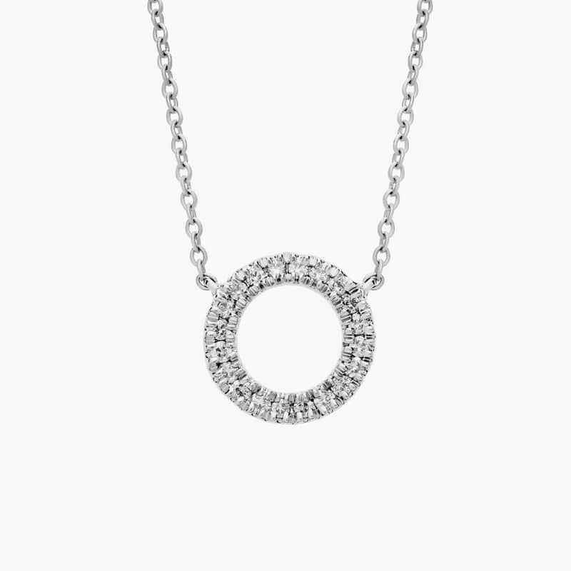 Mini Open Circle Diamond Necklace in 14k White Gold