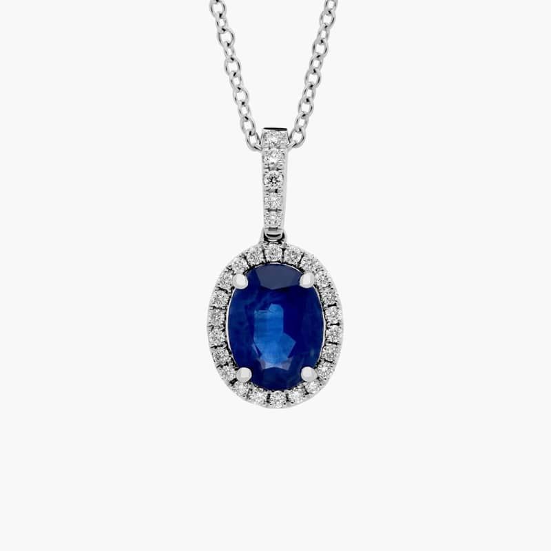 Oval Sapphire and Micropavé Diamond Pendant in 14k White Gold (8x6mm)