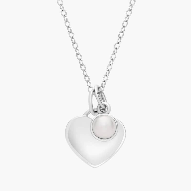 Heart Pendant with Freshwater Pearl Charm in Sterling Silver