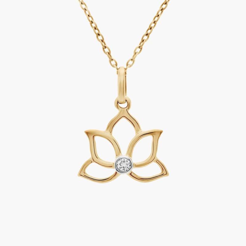 Mini Lotus Diamond Pendant in 14k Yellow Gold