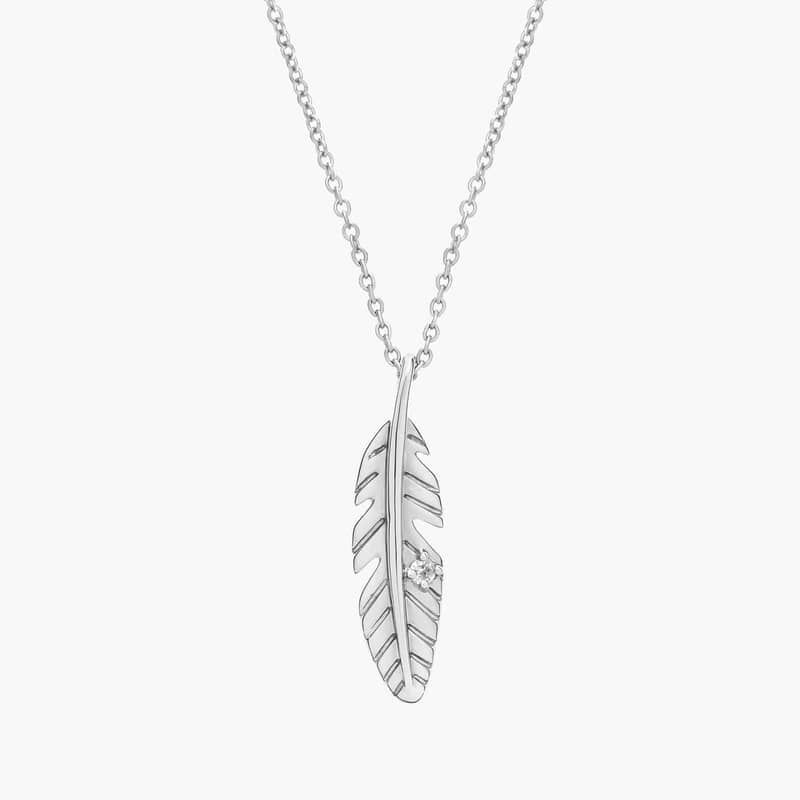 Mini Feather Diamond Pendant in 14k White Gold