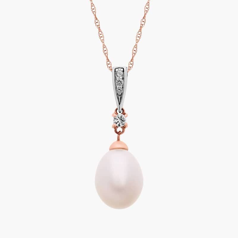 Freshwater Cultured Pearl and White Topaz Pendant in 14k Rose Gold (7.5mm)