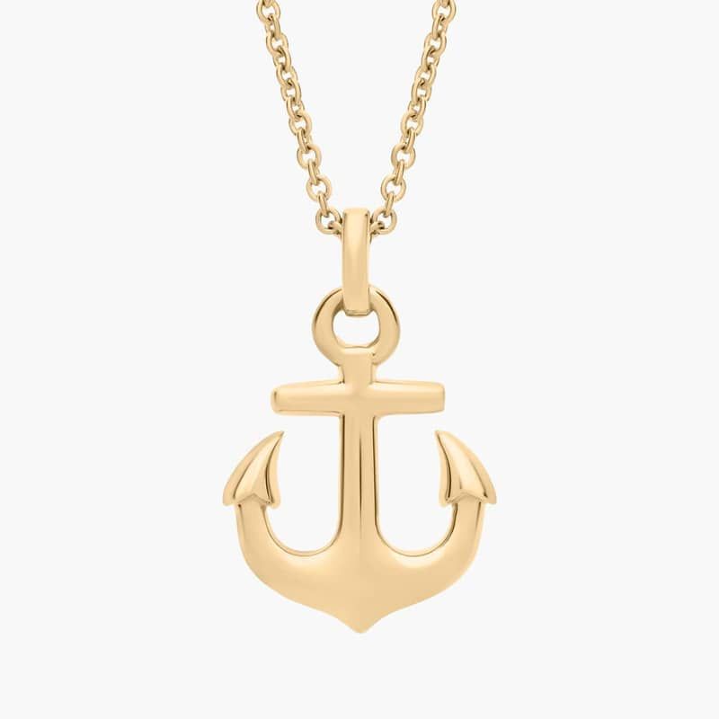 18" Petite Anchor Pendant in 14k Yellow Gold (1 mm)