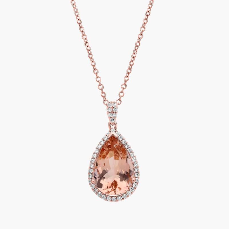 Morganite and Diamond Halo Pendant in 14k Rose Gold (13x9mm)