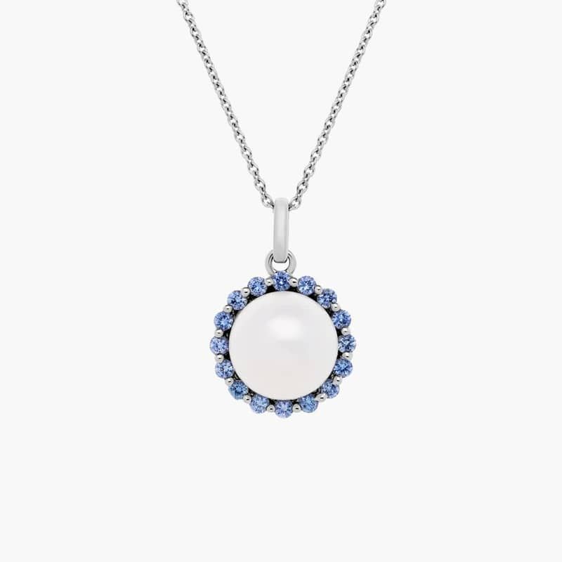 Freshwater Cultured Pearl and Sapphire Pendant in 14k White Gold (8mm)