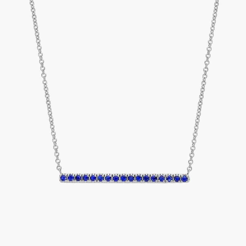 Sapphire Pavé Bar Necklace in 14k White Gold (1.5mm)
