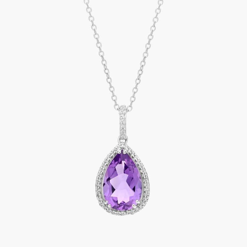 Amethyst Elegant Halo Pendant in Sterling Silver (14x9mm)