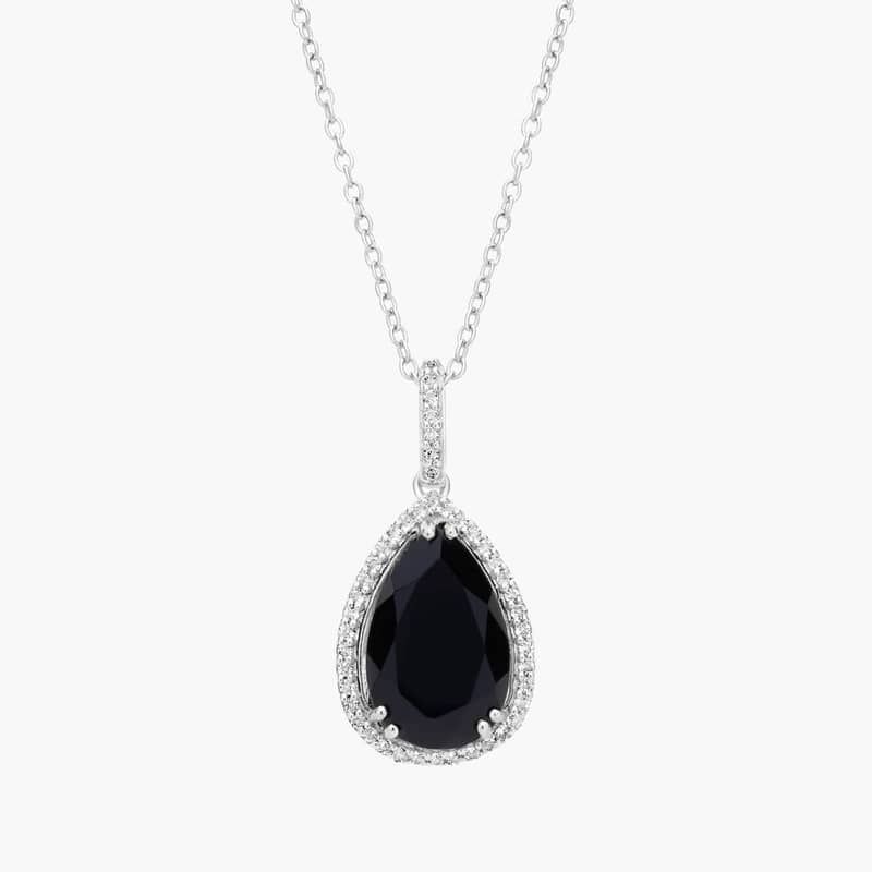 Black Onyx Elegant Halo Pendant in Sterling Silver (14x9mm)