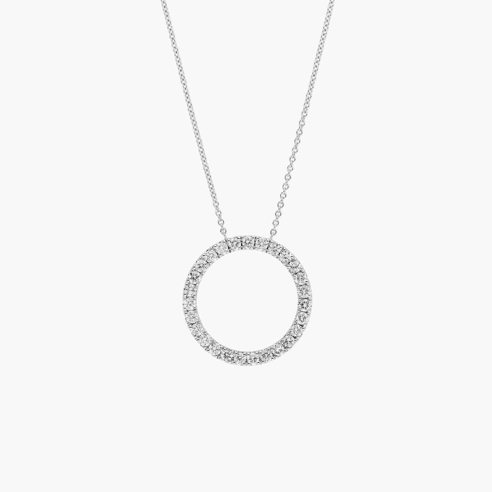 Riviera Pavé Diamond Circle Necklace with 1 CTW Round Cut Lab-Grown Diamonds in 14K White Gold