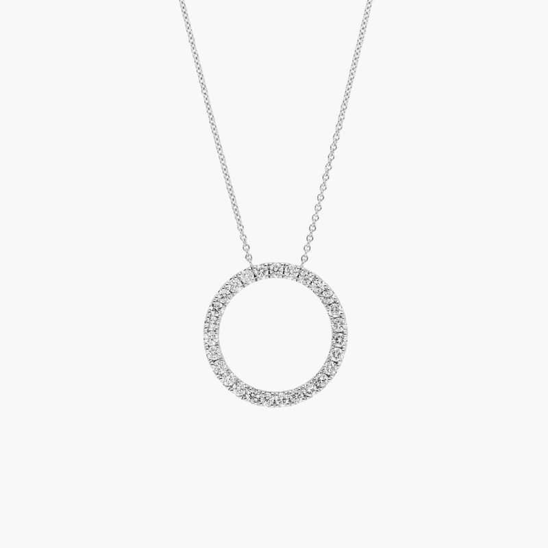 Riviera Pavé Diamond Circle Necklace with 1 CTW Round Cut Lab-Grown Diamonds in 14K White Gold