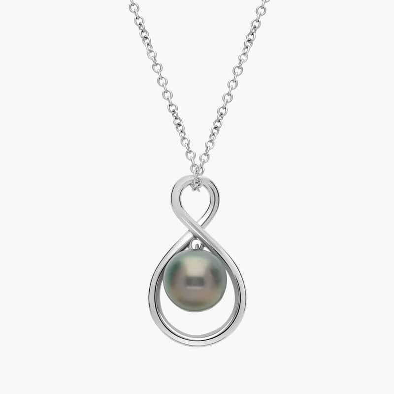 Tahitian Cultured Pearl Infinity Pendant in Sterling Silver (8-9mm)