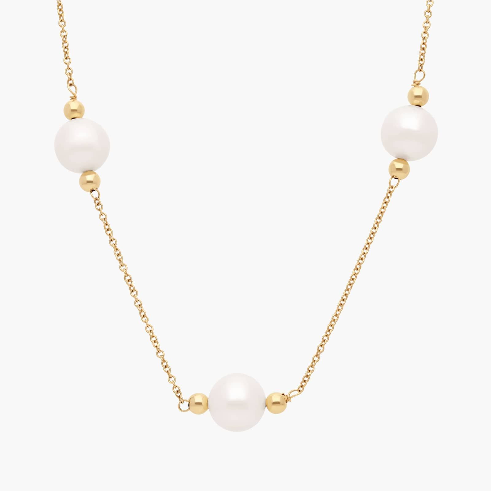 Freshwater Cultured Pearl Stationed Necklace in 14k Yellow Gold (7-8mm)