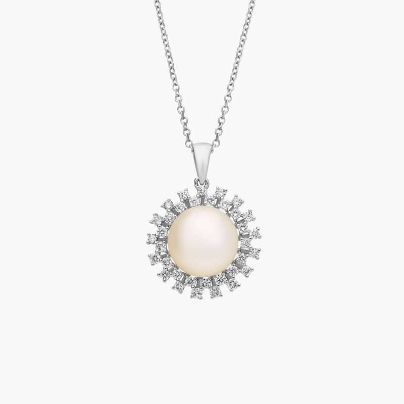 South Sea Cultured Pearl Pendant with Scattered Diamond Halo in 18k White Gold (9-9.5mm)