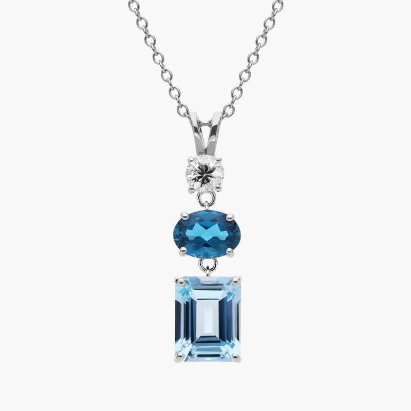 Sky Blue Topaz, London Blue Topaz and White Sapphire Tower Pendant in Sterling Silver