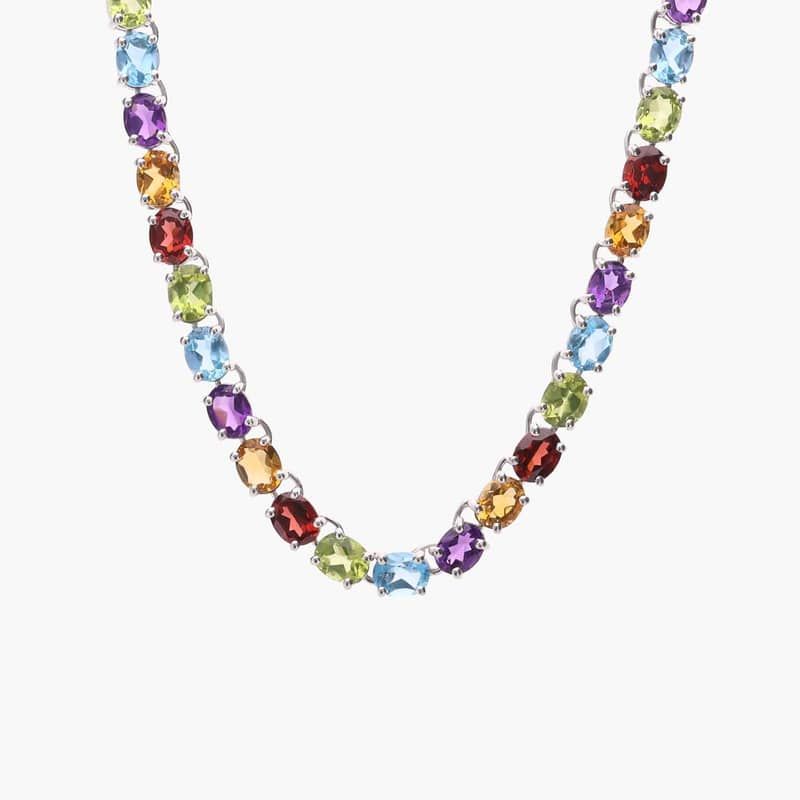 Oval Multicolor Gemstone Eternity Necklace in Sterling Silver (5x4mm)