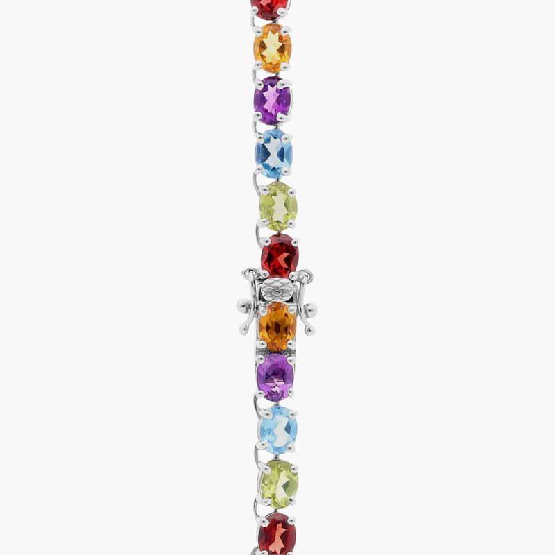 Oval Multicolor Gemstone Eternity Necklace in Sterling Silver (5x4mm)