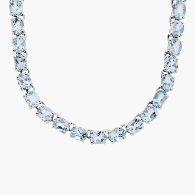 Oval Aquamarine Eternity Necklace in Sterling Silver (5x4mm)