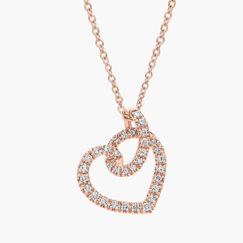 Diamond Twist Pavé Heart Pendant in 14k Rose Gold (1/6 ct. tw.)