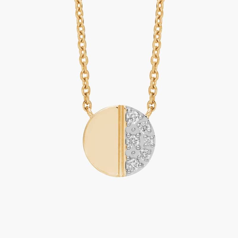 Mini Diamond Disc Necklace in 14k Yellow Gold