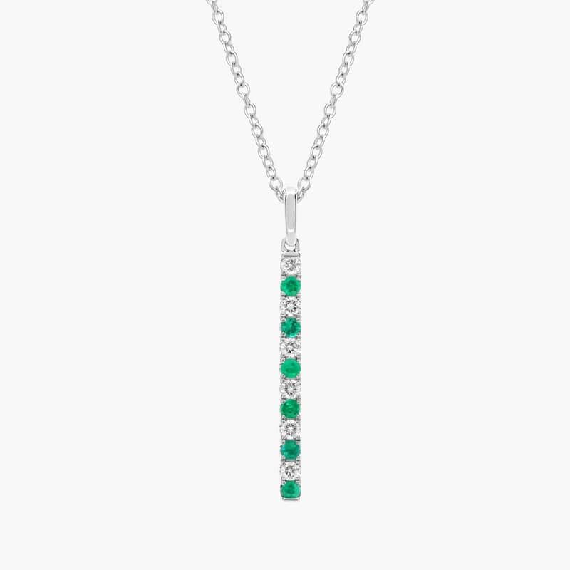 Riviera Pavé Alternating Emerald and Diamond Vertical Bar Pendant in 14k White Gold (1.6mm)