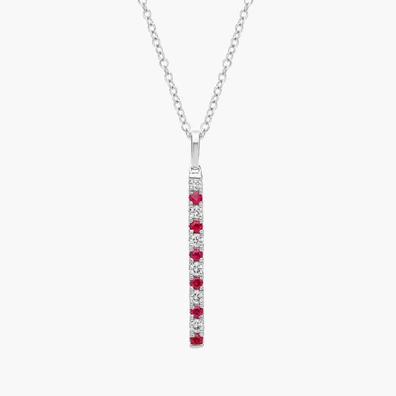 Riviera Pavé Alternating Ruby and Diamond Vertical Bar Pendant in 14k White Gold (1.6mm)