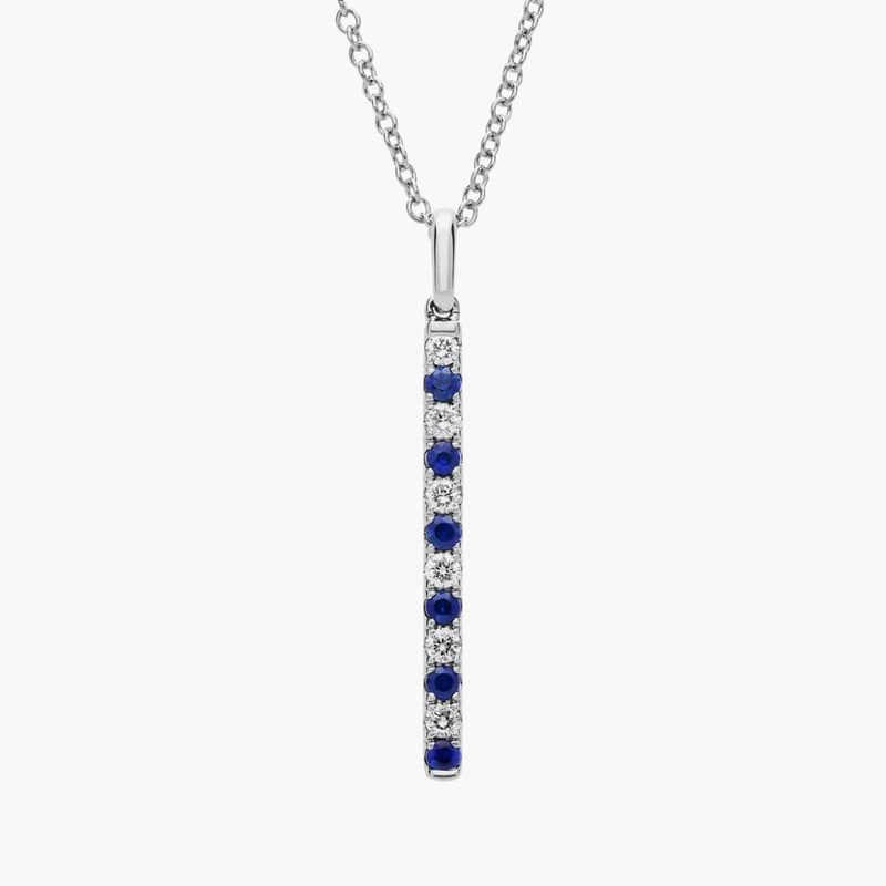 Riviera Pavé Alternating Sapphire and Diamond Vertical Bar Pendant in 14k White Gold (1.6mm)