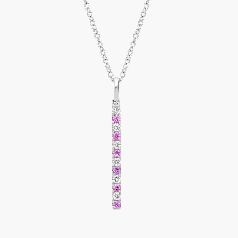 Riviera Pavé Alternating Pink Sapphire and Diamond Vertical Bar Pendant in 14k White Gold (1.6mm)