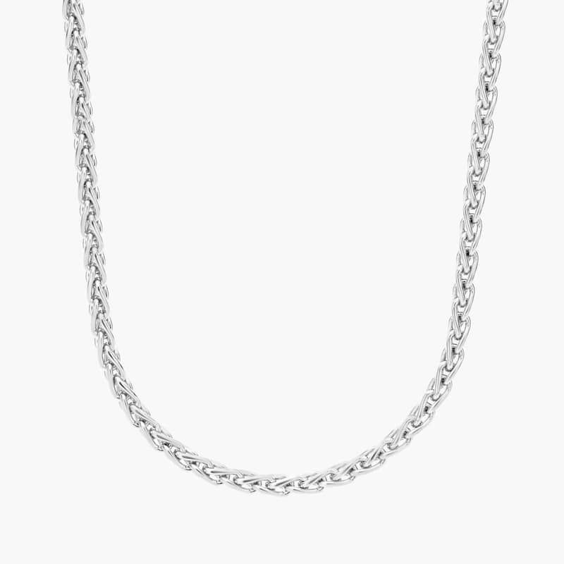 24" Wheat Chain in 14k White Gold (1.2 mm)