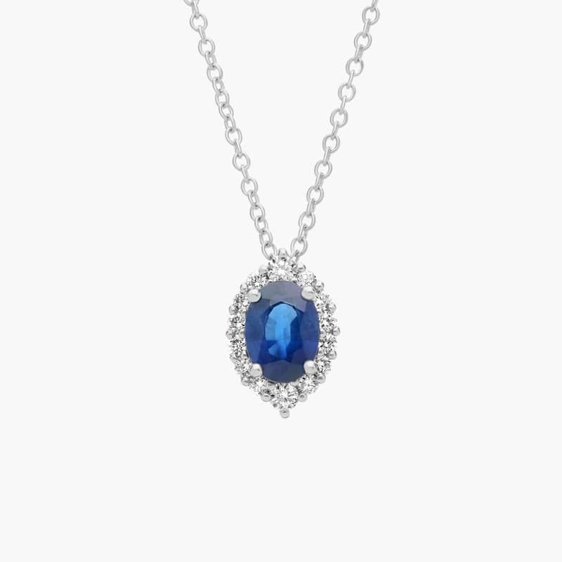 Sapphire and Diamond Pendant in 14k White Gold