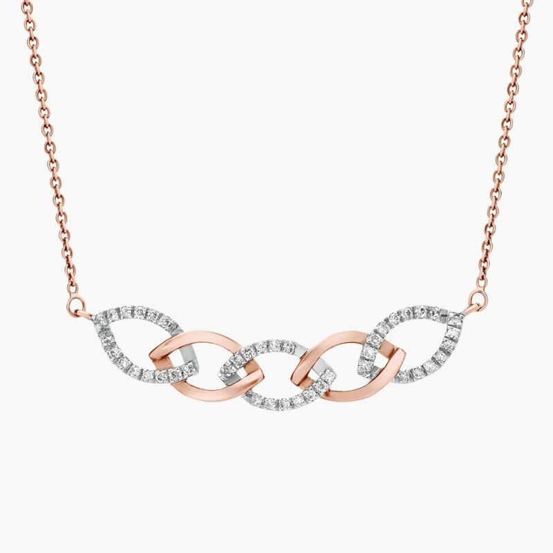 Two-Tone Diamond Link Bar Necklace in 14k White and Rose Gold (1/6 ct. tw.)
