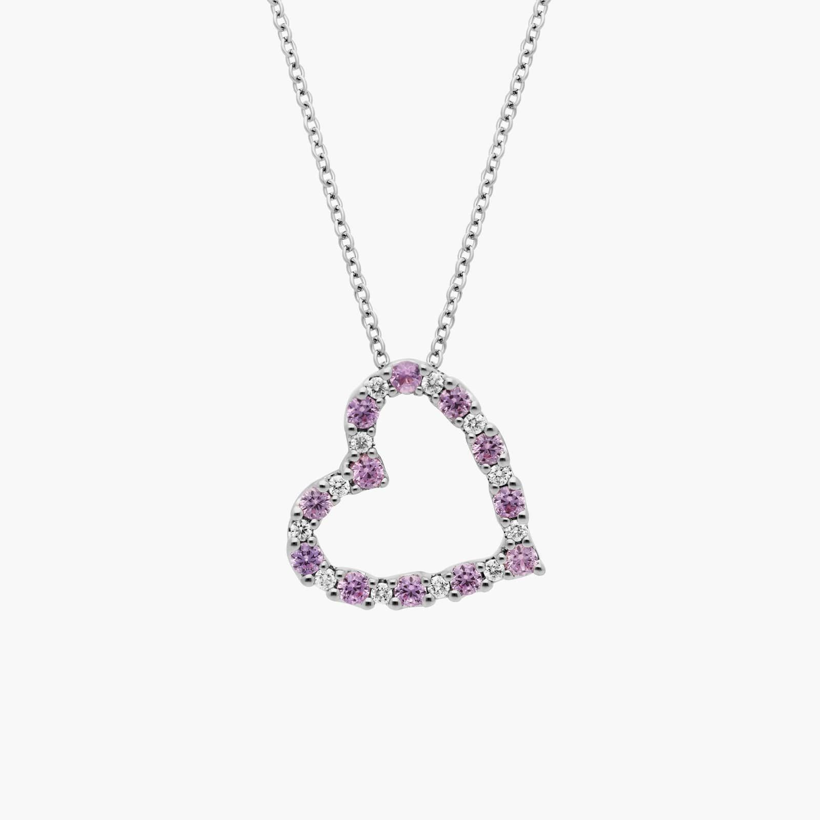 14k WG Pink Sapphire/Diamond Heart Pendant Necklace selling