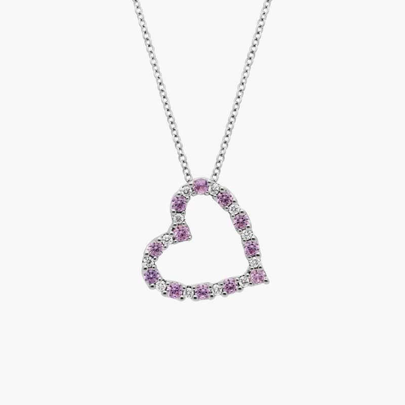 Pink Sapphire and Diamond Heart Pendant in 14k White Gold