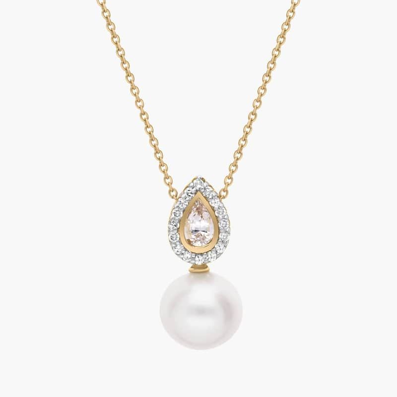 Freshwater Pearl and White Sapphire Pendant in 14k Yellow Gold
