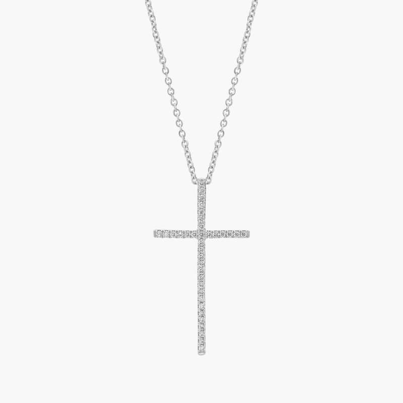 Large Slender Diamond Cross Pendant in 14k White Gold (1/8 ct. tw.)