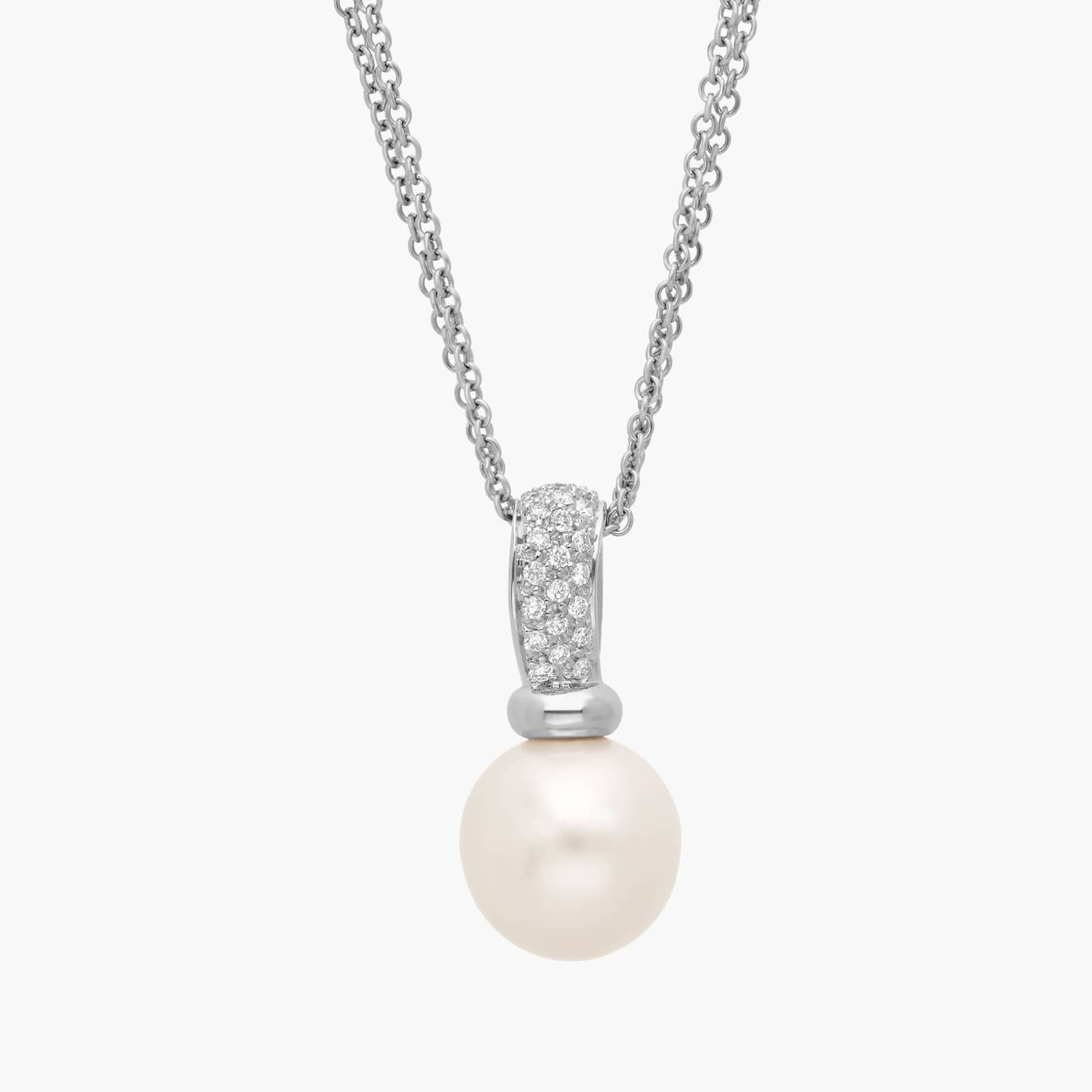Multi-Strand Diamond and South Sea Pearl Drop Pendant in 18k White Gold (12.0-13.0mm)