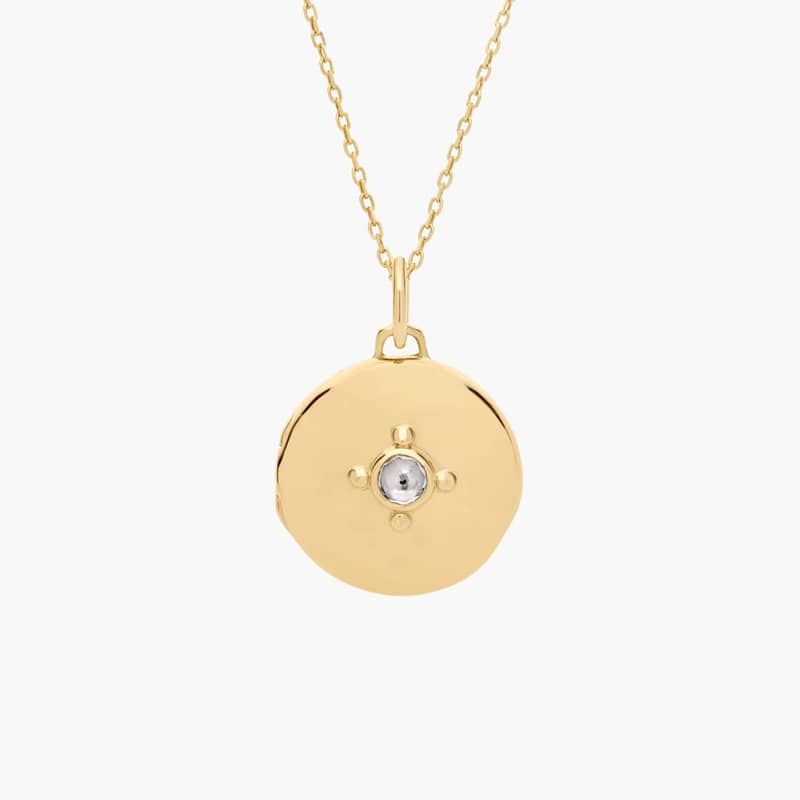 17" Petite Locket with Rock Crystal Stone in 18k Yellow Gold