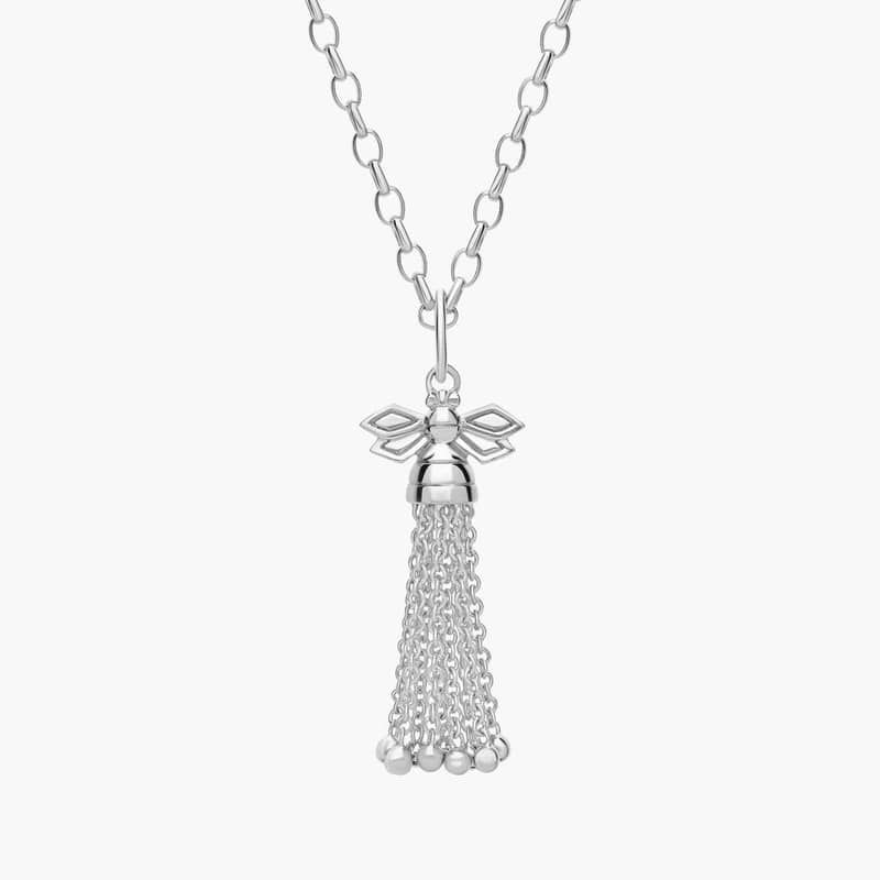 32" Bee Tassel Necklace in Sterling Silver