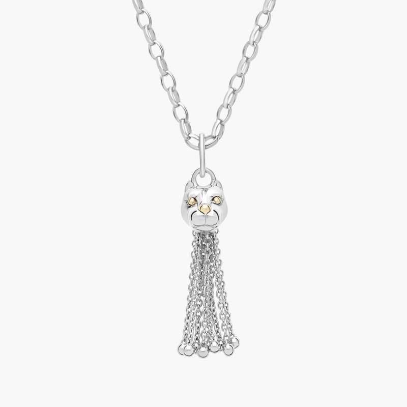 32" Lion Tassel Necklace in 18k Yellow Gold and Sterling Silver