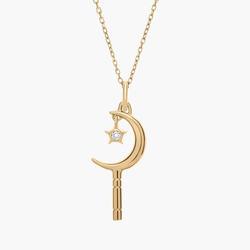 Mini Crescent Moon Key Charm Pendant in 18k Yellow Gold